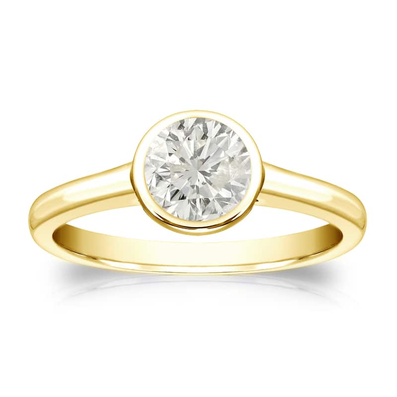 Auriya 18k Gold 1/2ctw Bezel Solitaire Diamond Engagement Ring (J-K, I1-I2)