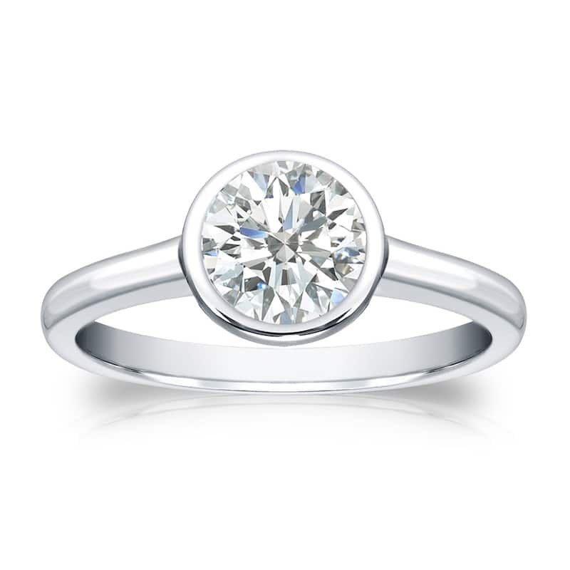 Auriya 18k Gold 3/4 carat TW Bezel-set Solitaire Diamond Engagement Ring (I-J, SI1-SI2) - 4 - White