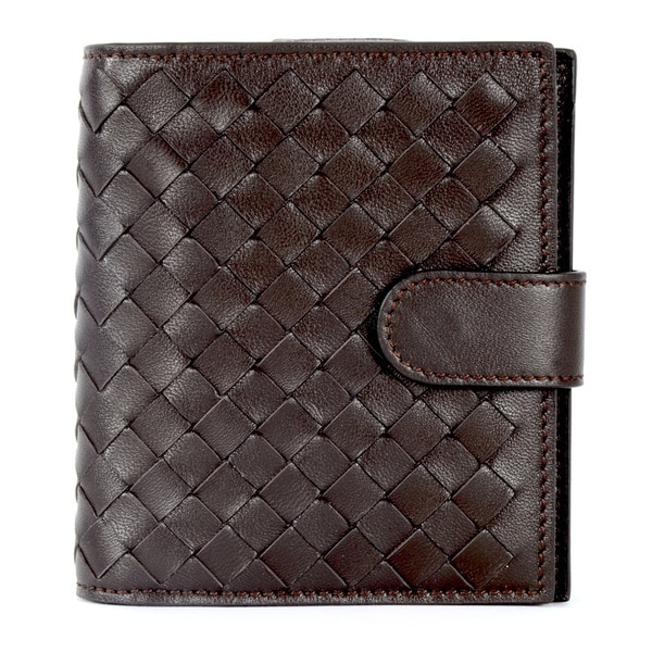 Shop Bottega Veneta Dark Brown Woven Leather Bifold Wallet - Free ...