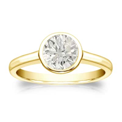 Auriya 18k Gold 3/4 carat TW Bezel-set Solitaire Diamond Engagement Ring