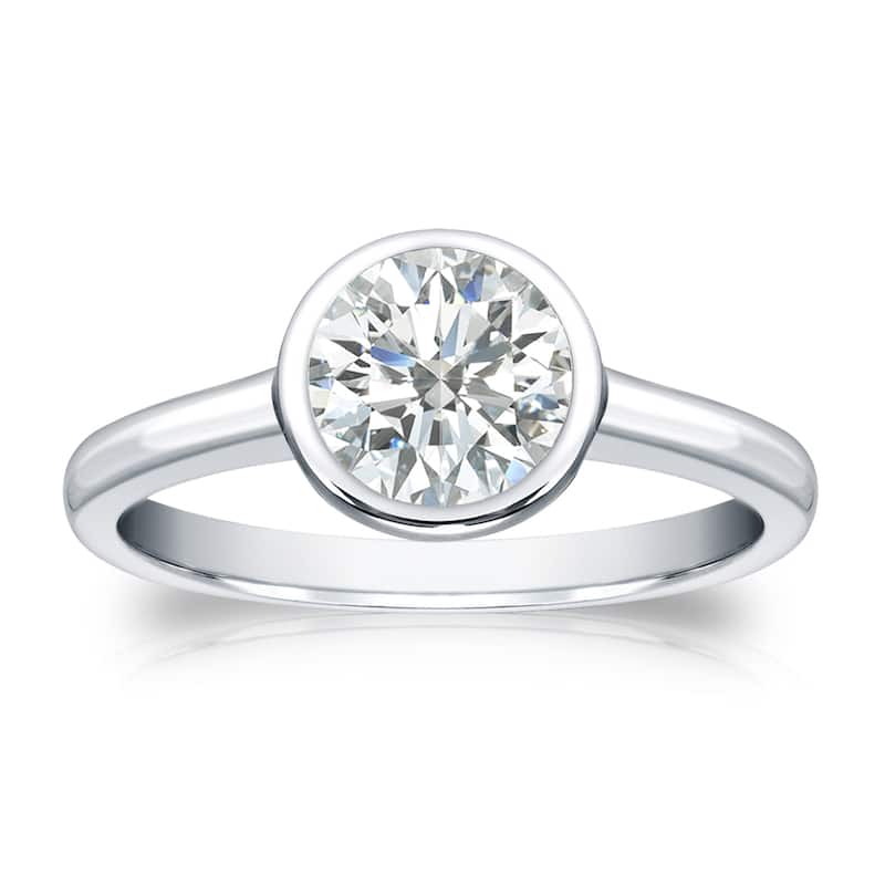 Auriya 18k Gold 1ctw Bezel Solitaire Diamond Engagement Ring Certified (I-J, SI1-SI2)