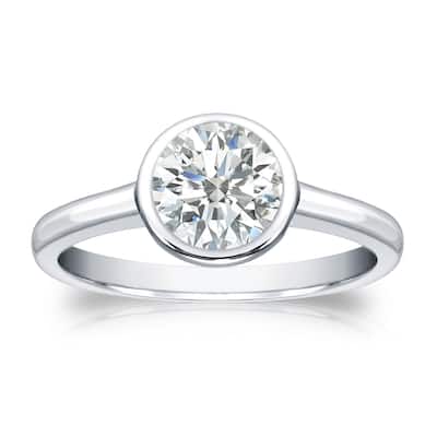 Auriya 18k Gold 1ctw Bezel Solitaire Diamond Engagement Ring Certified
