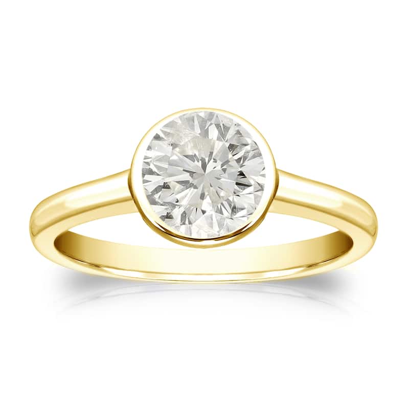 Auriya 18k Gold 1 carat TW Bezel-set Solitaire Diamond Engagement Ring (J-K, I1-I2)