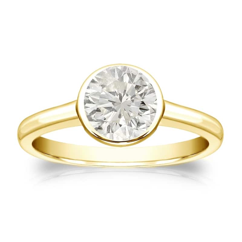 Auriya 18k Gold 1 carat TW Bezel-set Solitaire Diamond Engagement Ring (J-K, I1-I2) - 5 - Yellow