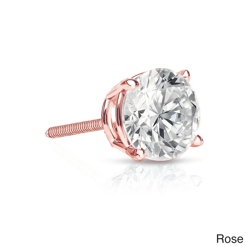 Auriya 14k Gold 3/4ct TDW Round SINGLE STUD (1) Diamond Earring - Rose
