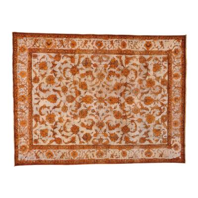 Handmade Orange Overdyed Persian Tabriz Barjasta Rug