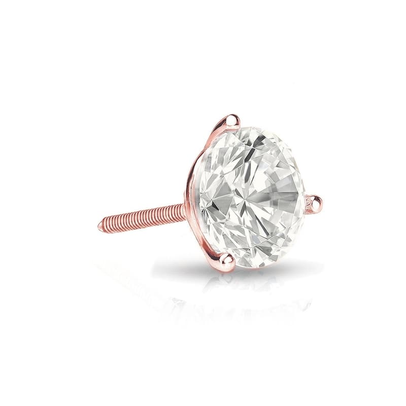 Auriya 1/4ctw Round SINGLE STUD (1) Diamond Earring 14k Gold 3-Prong Martini - Rose