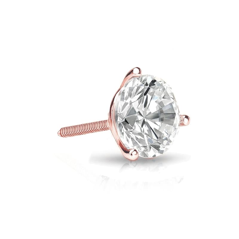 Auriya 1/4ctw 3-Prong Martini Round Diamond SINGLE STUD (1) Earring 14k Gold - Rose