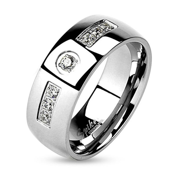 Stainless Steel Inlaid White Gemstones Wedding Ring