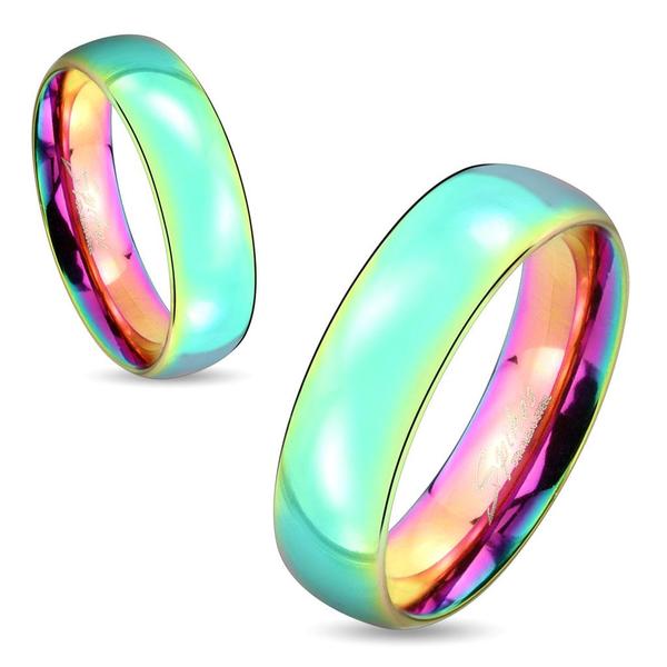 Dome Rainbow IP Stainless Steel Couple Ring