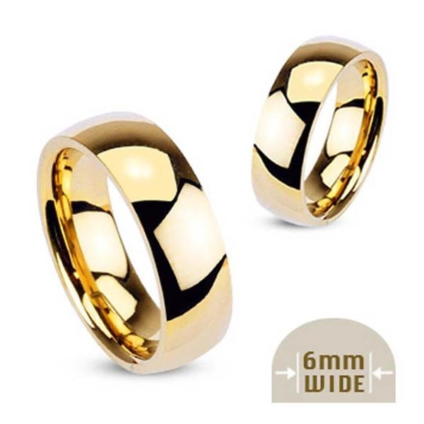 Stainless Steel Gold Plated 6mm Wide Glossy Mirror Polished Wedding Band Ring