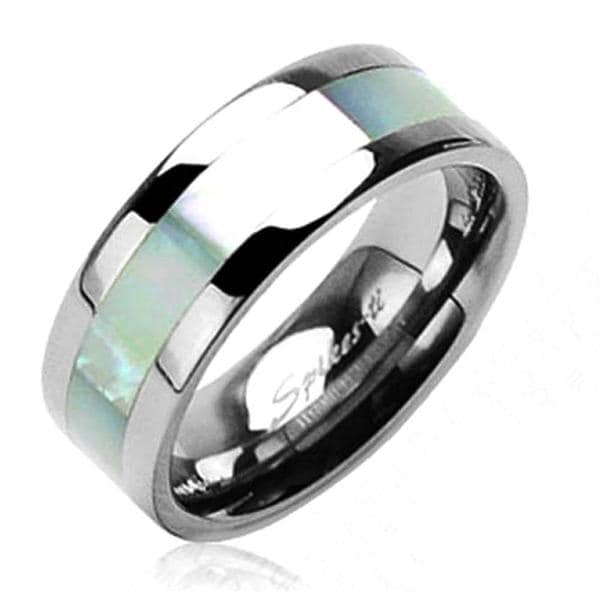 Solid Titanium with Mother of Pearl Inlayed Carbide Band Ring