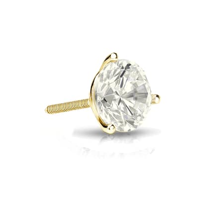 Auriya 1/2ctw 3-Prong Martini Round Diamond SINGLE STUD (1) Earring 14k Gold