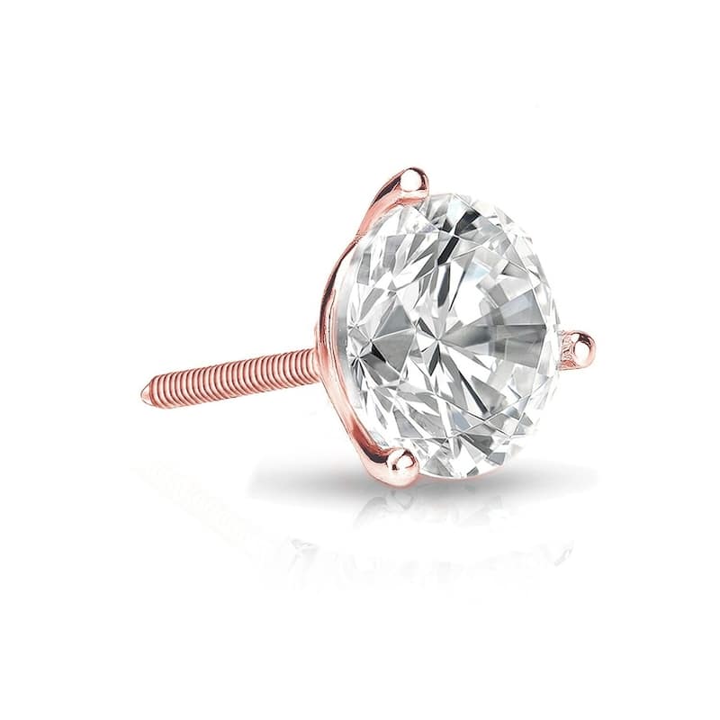 Auriya 1ctw 3-Prong Martini Round Diamond SINGLE STUD (1) Earring 14k Gold - Rose