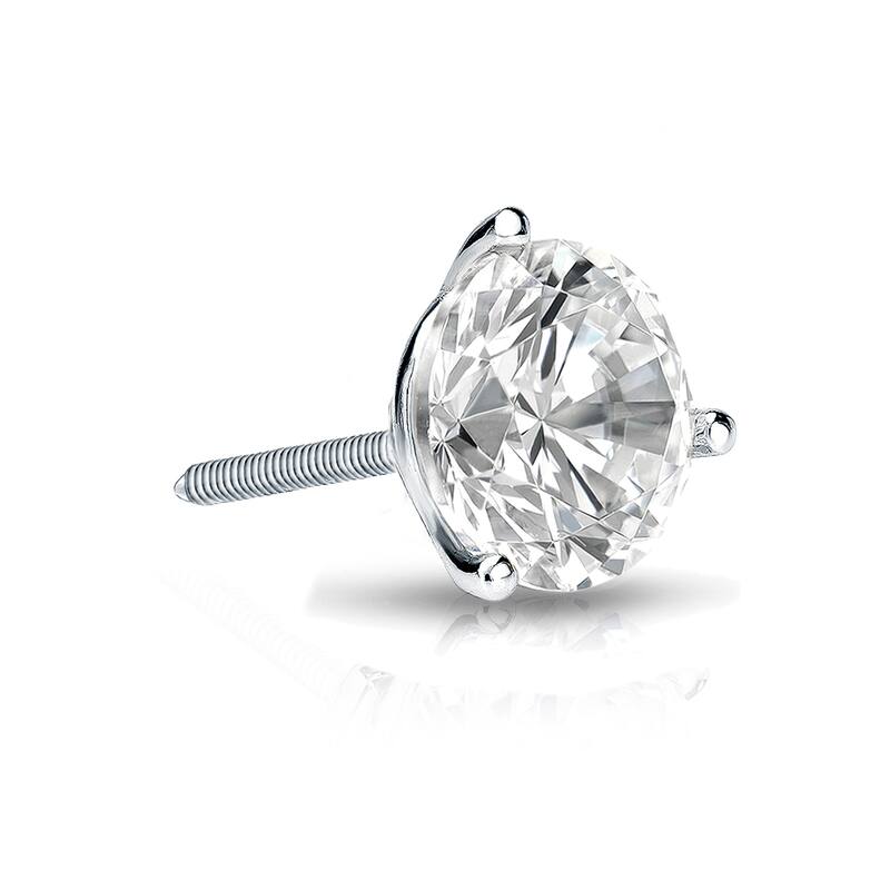 Auriya 1ctw 3-Prong Martini Round Diamond SINGLE STUD (1) Earring 14k Gold