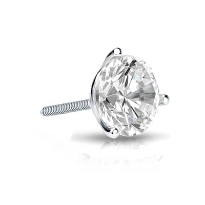 Auriya 1ctw 3-Prong Martini Round Diamond SINGLE STUD (1) Earring 14k Gold