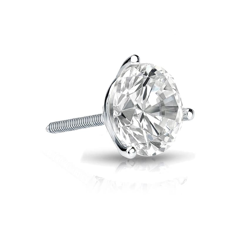 Auriya 1ctw 3-Prong Martini Round Diamond SINGLE STUD (1) Earring 14k Gold - White