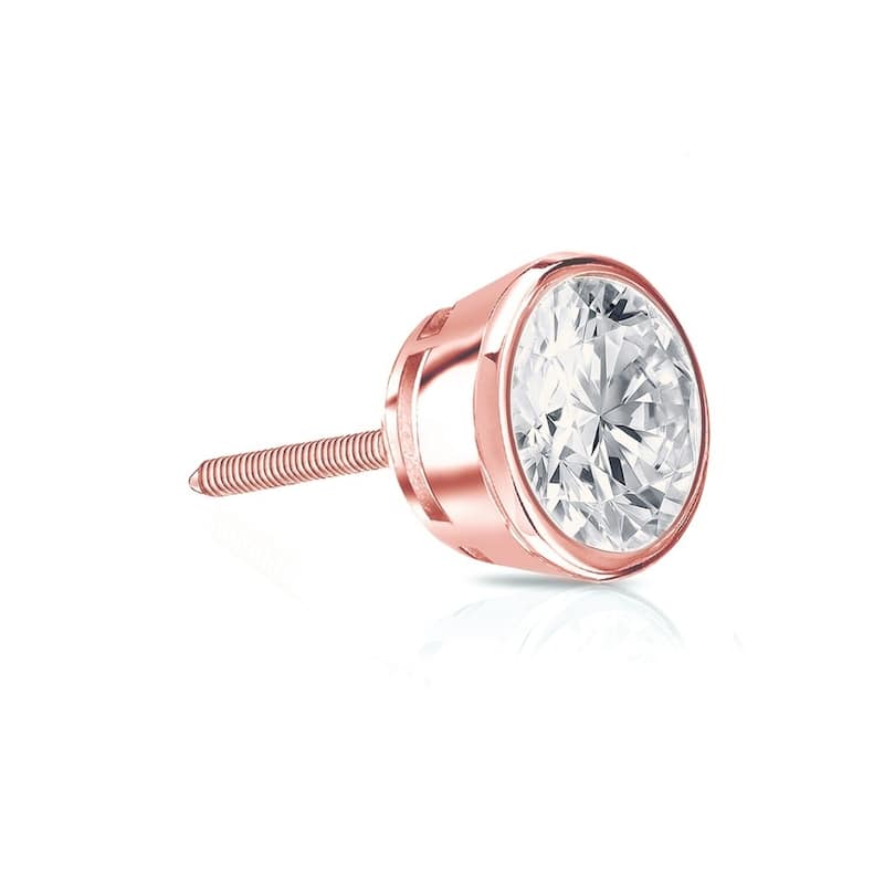 Auriya 1/4ctw Round SINGLE STUD (1) Diamond Earring 14k Gold Bezel-set - Rose