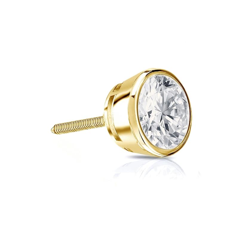 Auriya 1/4ctw Round SINGLE STUD (1) Diamond Earring 14k Gold Bezel-set - Yellow