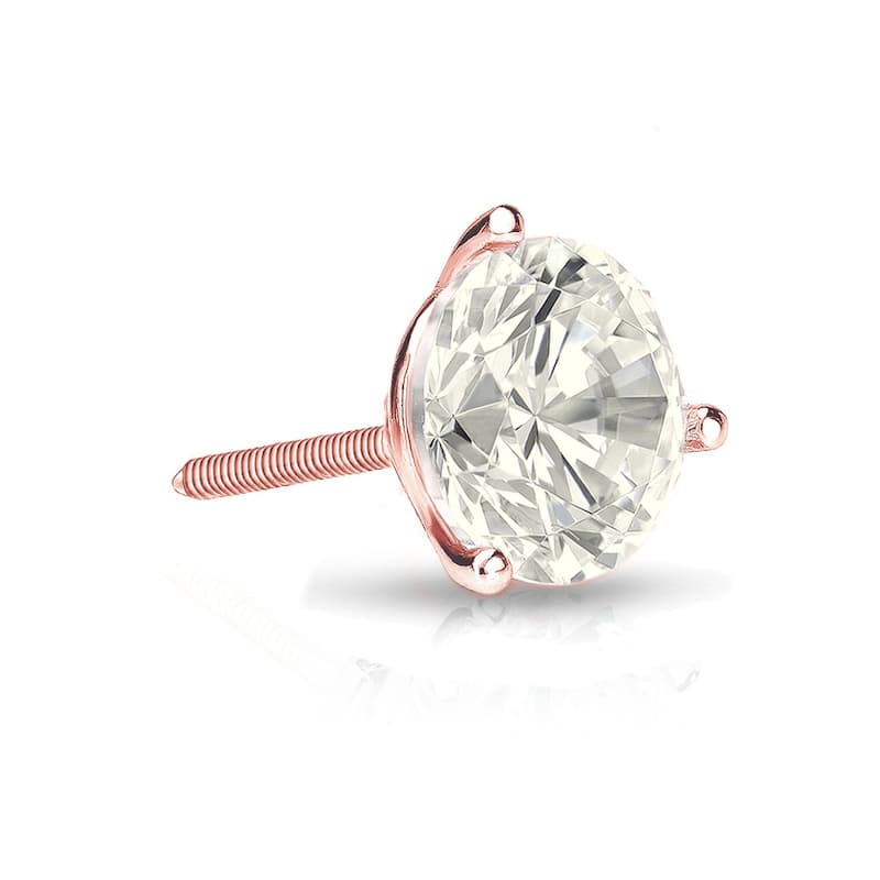 Auriya 14k Gold 1ct TDW Round SINGLE STUD (1) Diamond Earring - Rose