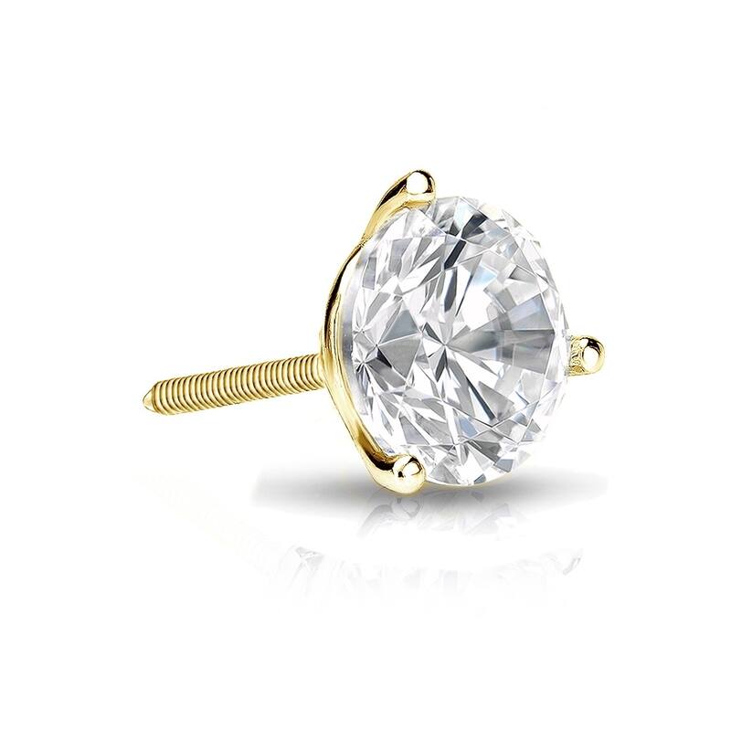 Auriya 1ctw 3-Prong Martini Round Diamond SINGLE STUD (1) Earring 14k Gold - Yellow