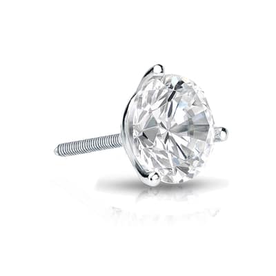 Auriya 1ctw 3-Prong Martini Round Diamond SINGLE STUD (1) Earring 14k Gold