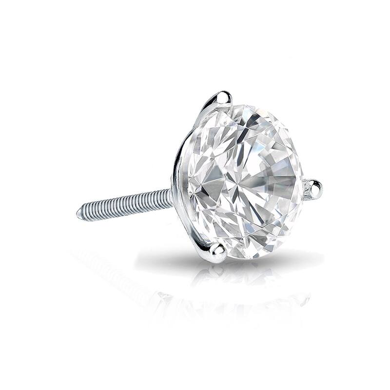 Auriya 1ctw 3-Prong Martini Round Diamond SINGLE STUD (1) Earring 14k Gold - White