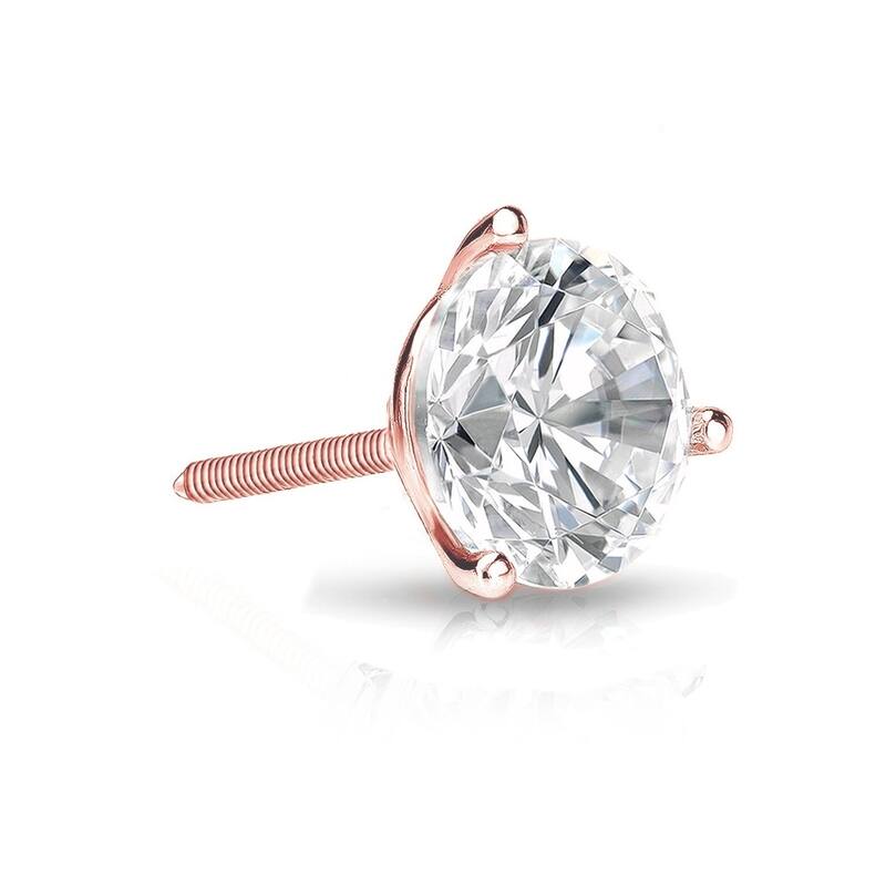 Auriya 1ctw 3-Prong Martini Round Diamond SINGLE STUD (1) Earring 14k Gold - Rose