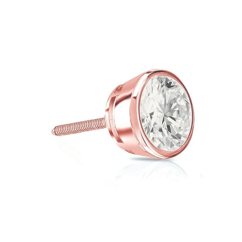 Auriya 1/4ctw Round SINGLE STUD (1) Diamond Earring 14k Gold Bezel-set - Rose