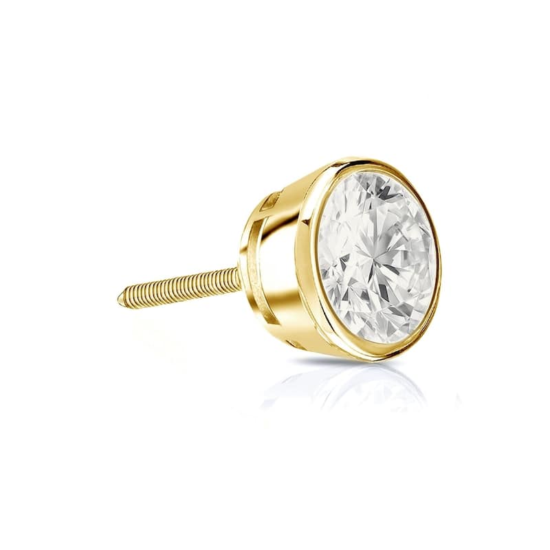 Auriya 1/4ctw Round SINGLE STUD (1) Diamond Earring 14k Gold Bezel-set - Yellow