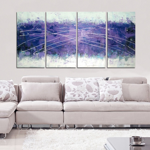 Shop Hand-painted Cloudy Purple Abstract 4-panel Wall Art 1214 - Free ...