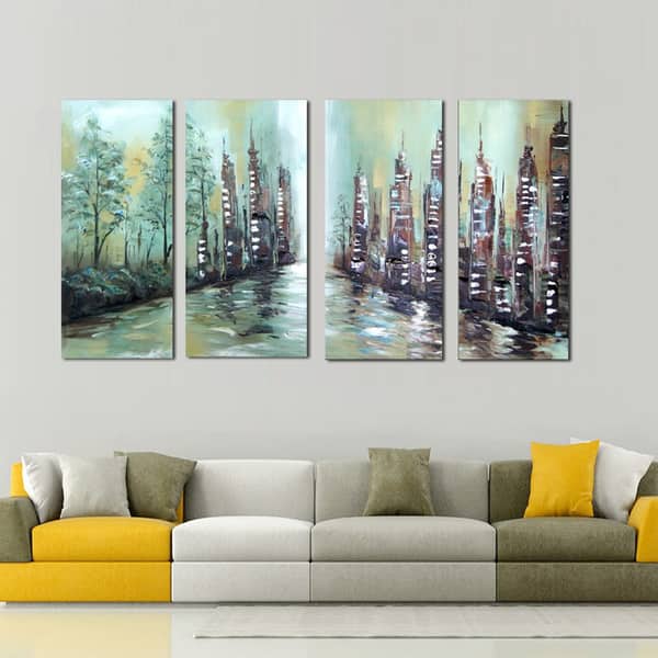 Shop Hand Painted Modern Riverscape 4 Panel Canvas Art 1136 On Sale Overstock 11487725