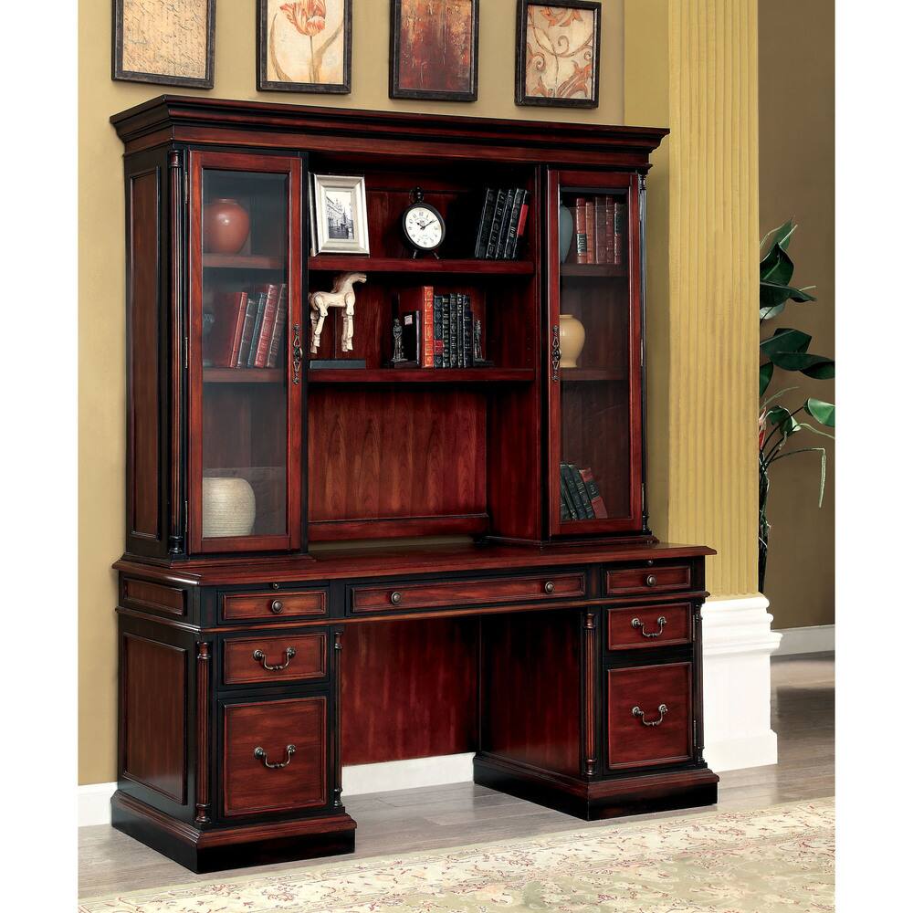 Furniture of America Days Cherry 2-piece Credenza Desk and Hutch Set