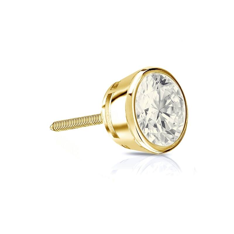 Auriya 1/4ctw Round SINGLE STUD (1) Diamond Earring 14k Gold Bezel-set - Yellow