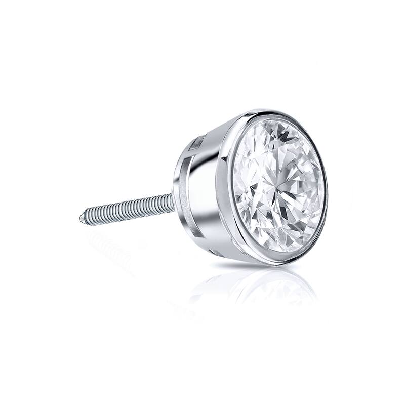 Auriya 14k Gold 1/3ct TDW Round Bezel Set SINGLE STUD (1) Diamond Earring - White