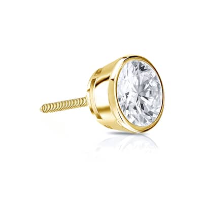 Auriya 14k Gold 1/3ct TDW Round Bezel Set SINGLE STUD (1) Diamond Earring