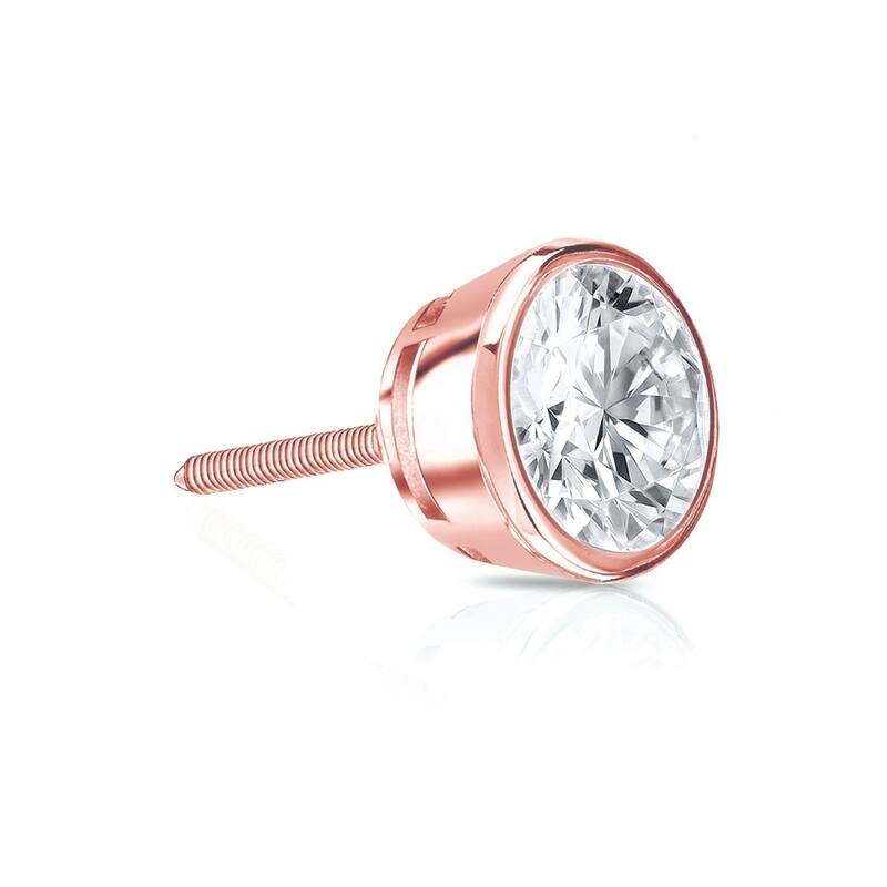 Auriya 1/3ctw Round SINGLE STUD (1) Diamond Earring 14k Gold Bezel-set - Rose
