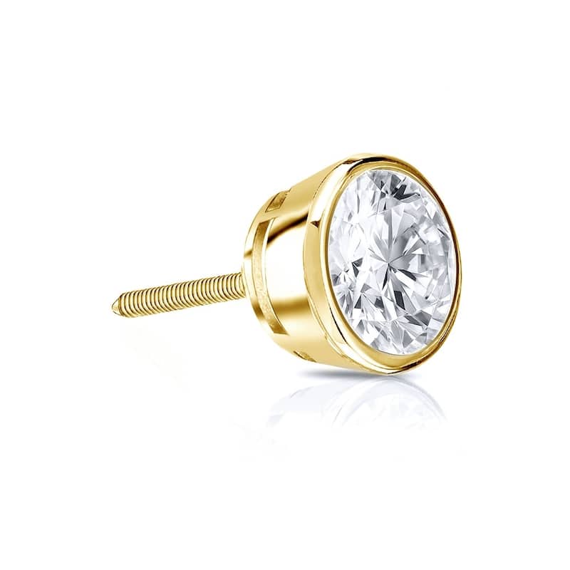 Auriya 1/3ctw Round SINGLE STUD (1) Diamond Earring 14k Gold Bezel-set - Yellow
