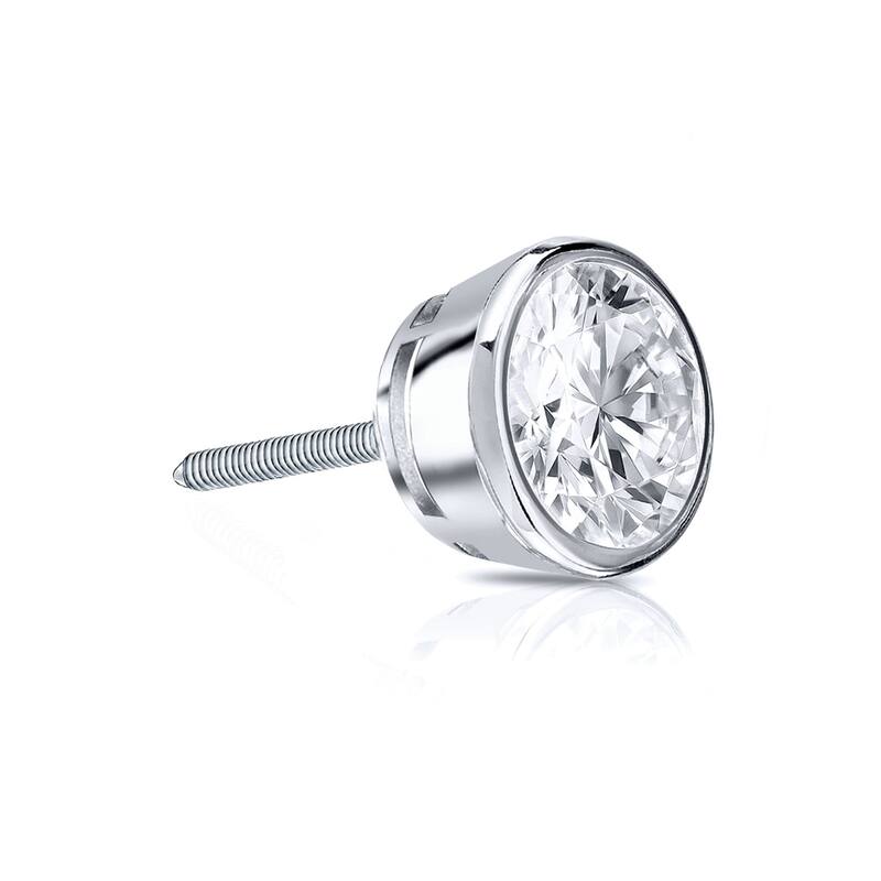 Auriya 1/3ctw Round SINGLE STUD (1) Diamond Earring 14k Gold Bezel-set - White