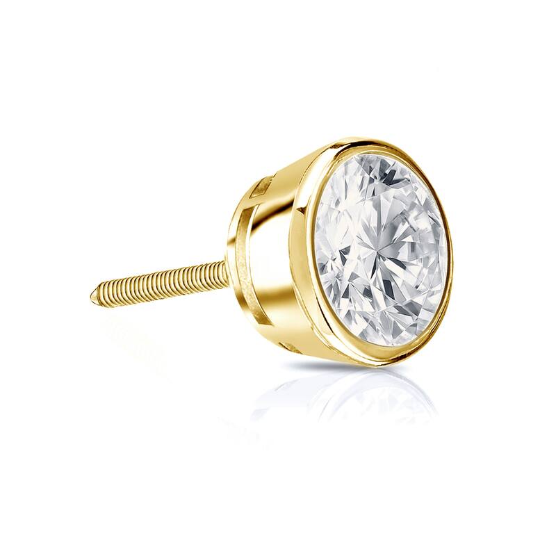 Auriya 14k Gold 1/2ct TDW Round Bezel-Set SINGLE STUD (1) Diamond Earring - Yellow