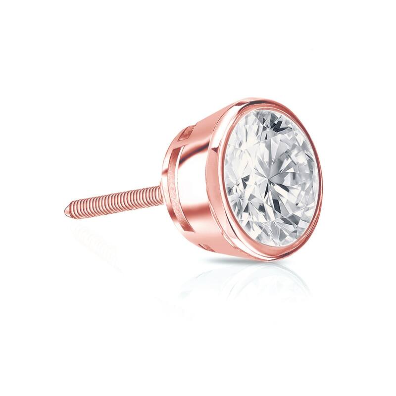 Auriya 14k Gold 1/2ct TDW Round Bezel-Set SINGLE STUD (1) Diamond Earring - Rose
