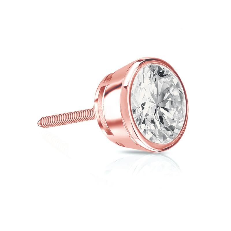 Auriya 14k Gold 1/2ct TDW Bezel-Set Round SINGLE STUD (1) Diamond Earring - Rose