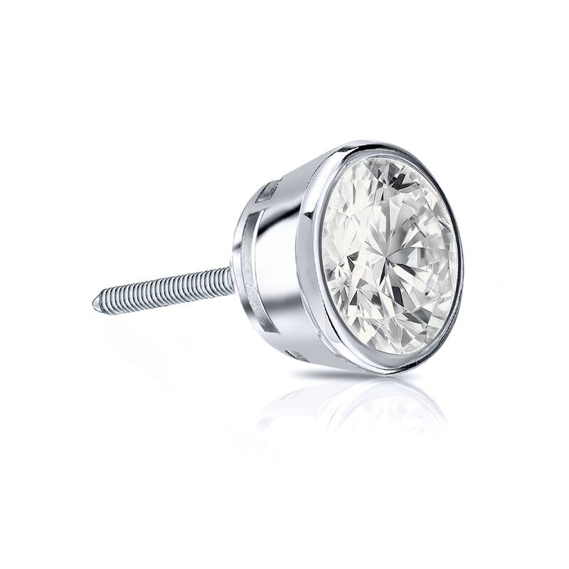 Auriya 14k Gold 1/2ct TDW Bezel-Set Round SINGLE STUD (1) Diamond Earring - White