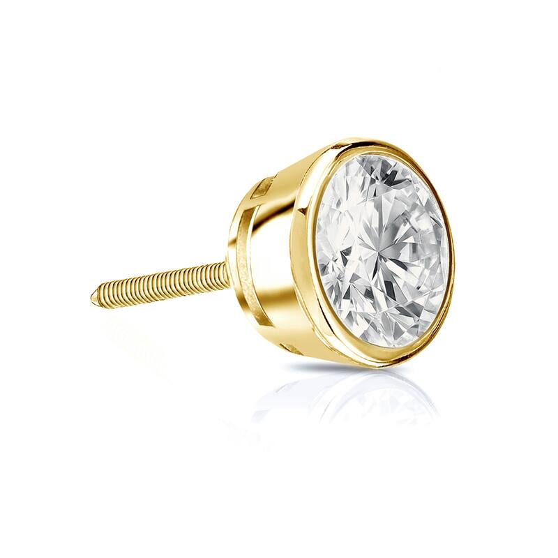 Auriya 14k Gold 1/2ct TDW Bezel-Set Round SINGLE STUD (1) Diamond Earring - Yellow