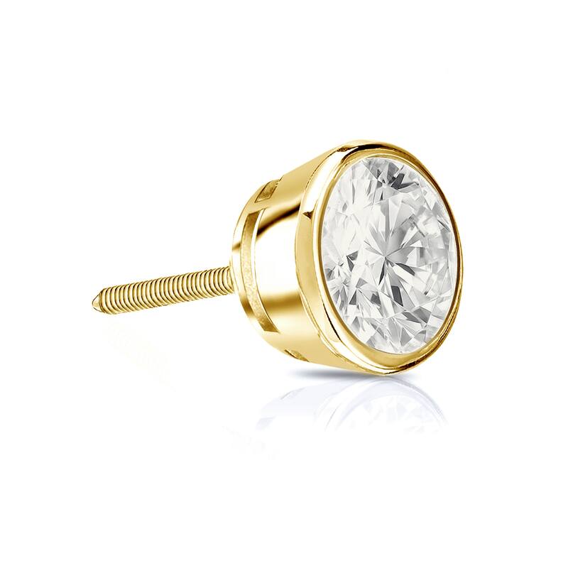 Auriya 14k Gold 1/2ct TDW Round Bezel-Set SINGLE STUD (1) Diamond Earring - Yellow