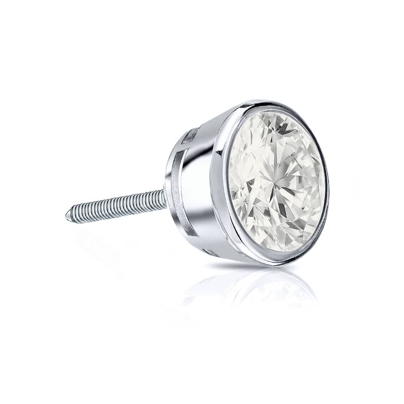 Auriya 14k Gold 1/2ct TDW Round Bezel-Set SINGLE STUD (1) Diamond Earring - White
