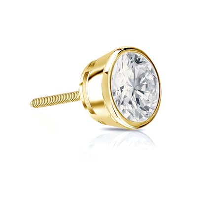 Auriya 14k Gold 3/4ct TDW Round Bezel Set SINGLE STUD (1) Diamond Earring
