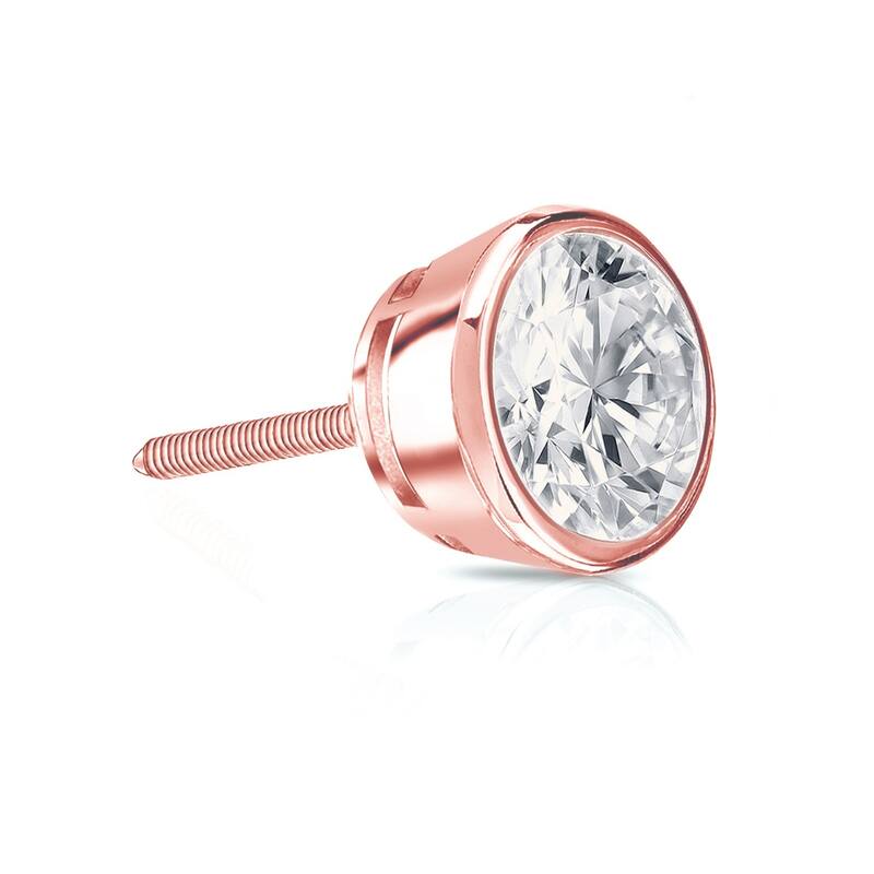 Auriya 14k Gold 3/4ct TDW Round Bezel Set SINGLE STUD (1) Diamond Earring - Rose