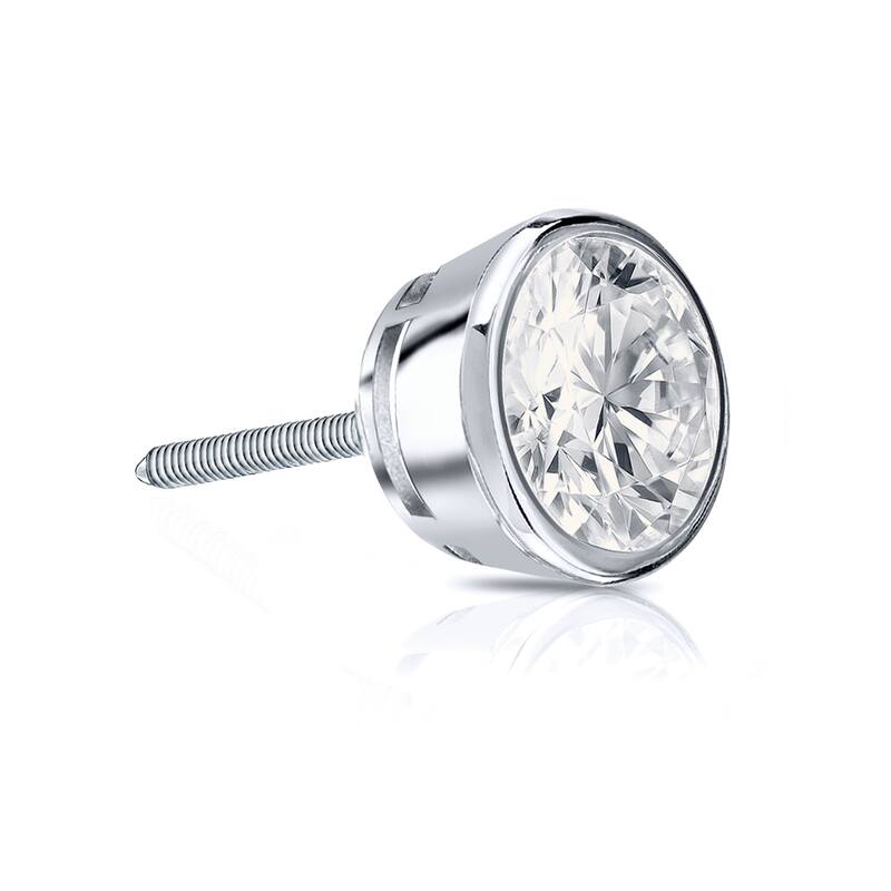 Auriya 14k Gold 3/4ct TDW Round Bezel Set SINGLE STUD (1) Diamond Earring - White