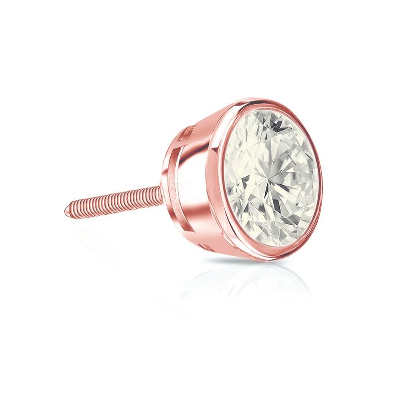 Auriya 1/2ctw Round SINGLE STUD (1) Diamond Earring 14k Gold Bezel-set - Rose